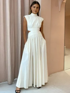 COMMENSE Mock Neck Cut Out Long Dress* White Dresses|Black Dresses
