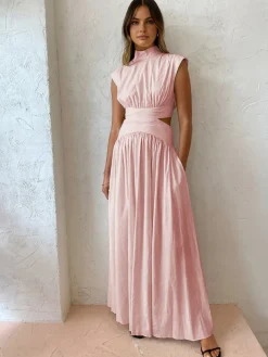 COMMENSE Mock Neck Cut Out Long Dress* White Dresses|Black Dresses