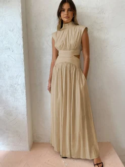 COMMENSE Mock Neck Cut Out Long Dress* White Dresses|Black Dresses