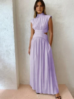 COMMENSE Mock Neck Cut Out Long Dress* White Dresses|Black Dresses