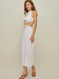 COMMENSE Mock Neck Cutout Backless Dress* White Dresses|Casual Dresses