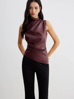 COMMENSE Mock Neck Faux Leather Cinched Tank Top* Tank Tops & Camis|Tops