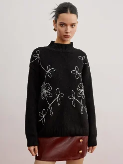 COMMENSE Mock Neck Floral Shift Sweater* Sweater Tops|Sweaters & Cardigans