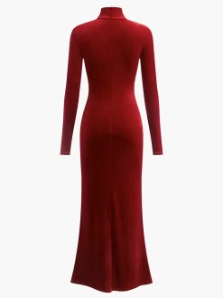 COMMENSE Mock Neck Knotted Velvet Dress* Cocktail & Party Dresses|Long Dresses