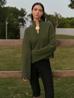 COMMENSE Mock Neck Metal-Detail Short Sweater* Knitwear|Tops
