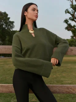 COMMENSE Mock Neck Metal-Detail Short Sweater* Knitwear|Tops