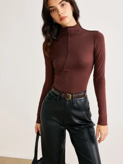 COMMENSE Mock Neck Piping Slim Jersey Top* T-shirts|Tops