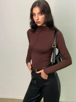 COMMENSE Mock Neck Piping Slim Jersey Top* T-shirts|Tops