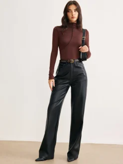COMMENSE Mock Neck Piping Slim Jersey Top* T-shirts|Tops