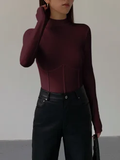 COMMENSE Mock Neck Piping Slim T-Shirt* T-shirts|Tops