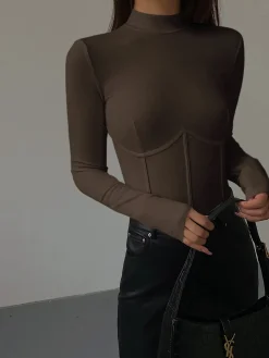 COMMENSE Mock Neck Piping Slim T-Shirt* T-shirts|Tops