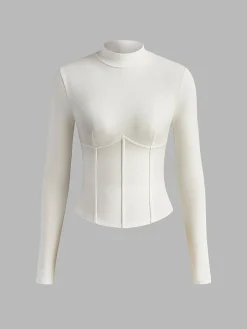 COMMENSE Mock Neck Piping Slim T-Shirt* T-shirts|Tops