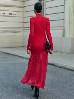 COMMENSE Mock Neck  Pleated Panel Sweater Dress* Sweater Dresses|Work Dresses