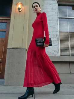 COMMENSE Mock Neck  Pleated Panel Sweater Dress* Sweater Dresses|Work Dresses
