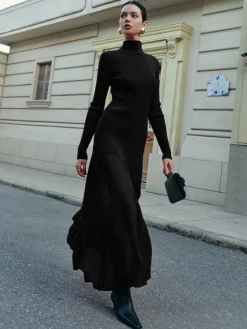 COMMENSE Mock Neck  Pleated Panel Sweater Dress* Sweater Dresses|Work Dresses