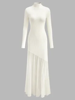 COMMENSE Mock Neck  Pleated Panel Sweater Dress* Sweater Dresses|Work Dresses
