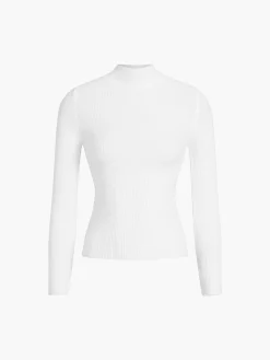 COMMENSE Mock Neck Rib Long Sleeve Knit Top* Sweater Tops|Sweaters & Cardigans