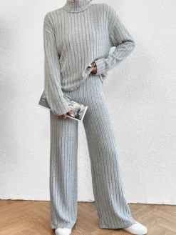COMMENSE Mock Neck Ribbed Cozy Pants Set* Pants Sets|Matching Sets