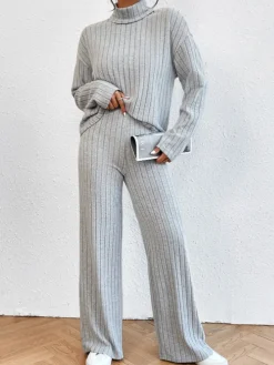 COMMENSE Mock Neck Ribbed Cozy Pants Set* Pants Sets|Matching Sets