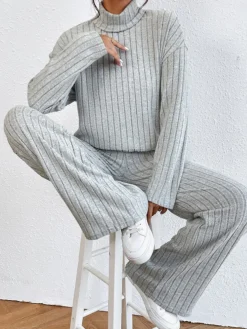 COMMENSE Mock Neck Ribbed Cozy Pants Set* Pants Sets|Matching Sets