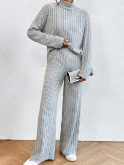 COMMENSE Mock Neck Ribbed Cozy Pants Set* Pants Sets|Matching Sets