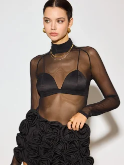 COMMENSE Mock Neck Sheer Mesh T-Shirt* Matching Sets|Tops