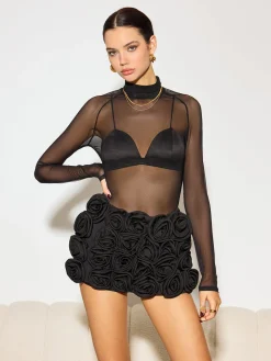 COMMENSE Mock Neck Sheer Mesh T-Shirt* Matching Sets|Tops