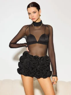 COMMENSE Mock Neck Sheer Mesh T-Shirt* Matching Sets|Tops