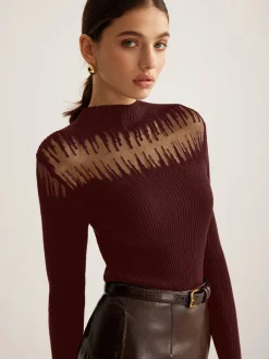 COMMENSE Mock Neck Sheer Panel Knit Top* Sweater Tops|Sweaters & Cardigans