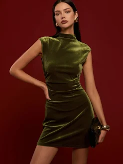 COMMENSE Mock Neck Sleeveless Velvet Dress* Dresses
