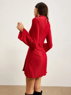 COMMENSE Mock Neck Textu Dress* Black Dresses|Casual Dresses