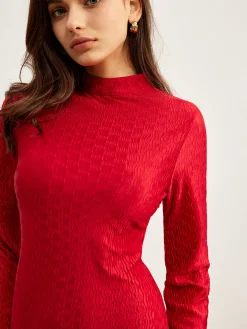 COMMENSE Mock Neck Textu Dress* Black Dresses|Casual Dresses