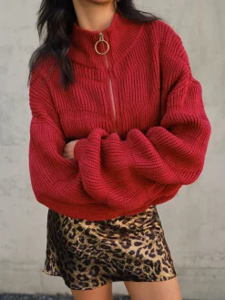 COMMENSE Mock Neck Zipper Short Cardigan* Cardigans|Sweaters & Cardigans