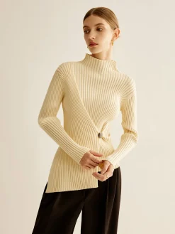 COMMENSE Mock-Neck Ribbed Cinched Sweater* Sweater Tops|Sweaters & Cardigans