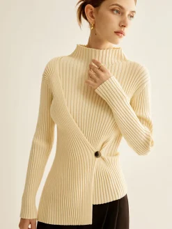 COMMENSE Mock-Neck Ribbed Cinched Sweater* Sweater Tops|Sweaters & Cardigans