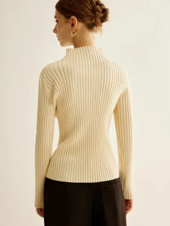 COMMENSE Mock-Neck Ribbed Cinched Sweater* Sweater Tops|Sweaters & Cardigans