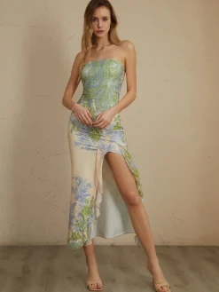 COMMENSE Monet Floral Print Split Midi Dress* Casual Dresses|Floral Dresses