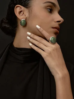 COMMENSE Moss Green Spectrolite Stud Earrings* Earrings|Accessories