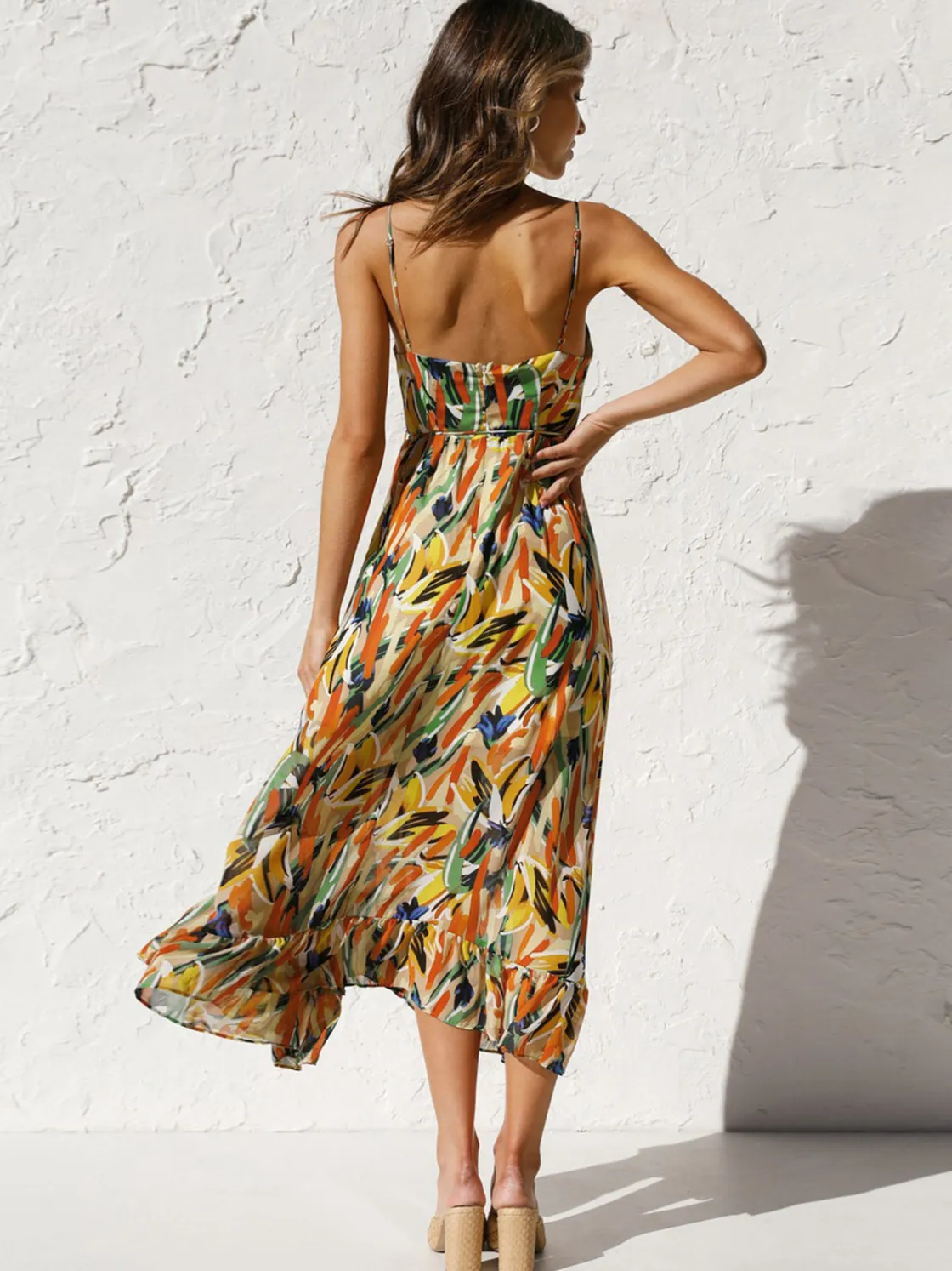 COMMENSE Multi Color Print Cami Midi Dress* Casual Dresses|Vacation Dresses