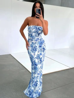 COMMENSE Multi Floral Split Long Dress* Casual Dresses|Floral Dresses