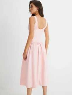 COMMENSE Multi-Button Sleeveless Pleated Midi Dress* Casual Dresses|Work Dresses