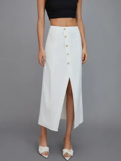 COMMENSE Multi-Button Split Middle Waist Maxi Skirt* Skirts|Bottoms
