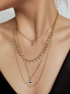 COMMENSE Multi-Layer Rhinestone Evil Eye Pendant Necklace* Necklaces|Accessories