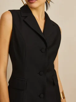 COMMENSE Muti-Button Collared Short Dress* Black Dresses|Casual Dresses