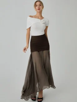 COMMENSE Net Chiffon Patchwork Maxi Skirt* Skirts|Bottoms