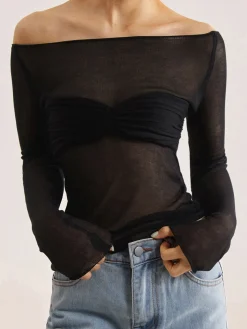 COMMENSE Nostalgia Off-Shoulder Mesh Long Sleeve Shirt* Sweater Tops|Sweaters & Cardigans