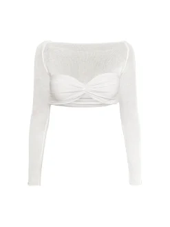 COMMENSE Nostalgia Off-Shoulder Mesh Crop Shirt* Crop Tops|Blouses & Shirts