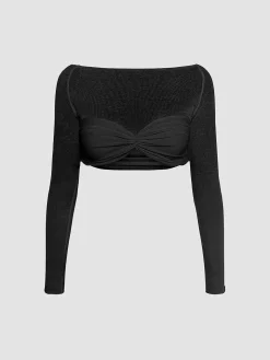 COMMENSE Nostalgia Off-Shoulder Mesh Crop Shirt* Crop Tops|Blouses & Shirts