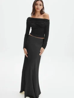 COMMENSE Oblique Off-Shoulder Long Sleeve Blouse* Sweater Tops|Blouses & Shirts