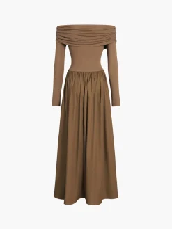 COMMENSE Off Shoulder Criss Cross Long Dress* Black Dresses|Casual Dresses